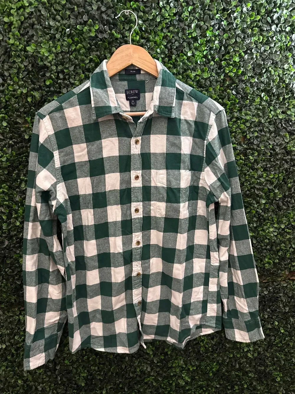 J Crew, Flannel Blouse, Green and White Plaid, Women’s Size M